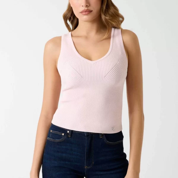 Guess Guess γυναικείο αμάνικο τοπ ribbed Slim Fit - W6RR36Z0132 Ροζ