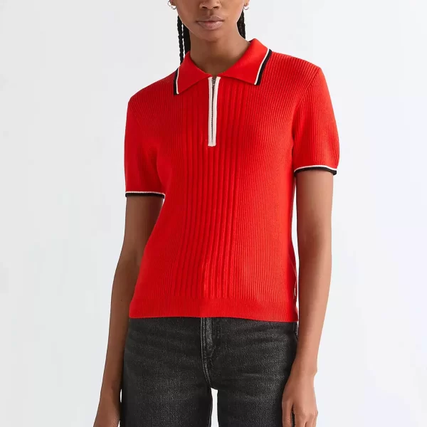 Wrangler® γυναικεία πλεκτή μπλούζα πόλο με 1/2 φερμουάρ Slim Fit - 112378398 Κόκκινο