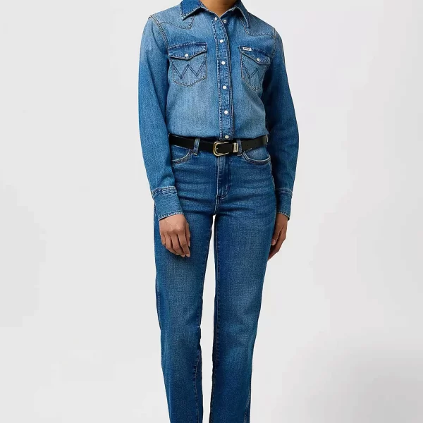 Wrangler® γυναικείο τζιν παντελόνι πεντάτσεπο Straight Fit - 112371166 Denim Blue