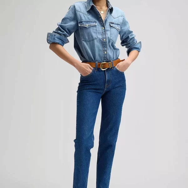 Lee® γυναικείο ψηλόμεσο τζιν παντελόνι cropped πεντάτσεπο Regular Straight Fit 