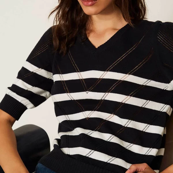 Twinset γυναικεία πλεκτή μπλούζα ριγέ - 261TP3231 Μπλε Σκούρο