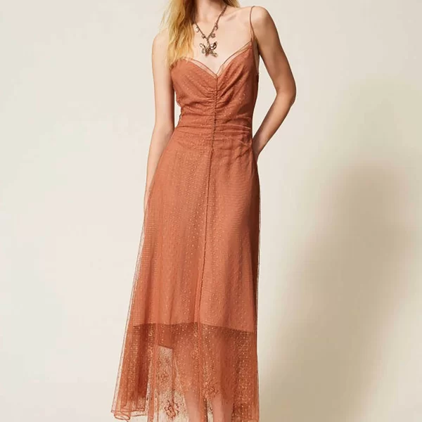 Twinset γυναικείο maxi φόρεμα με τούλι - 261TP2360 Κεραμιδί