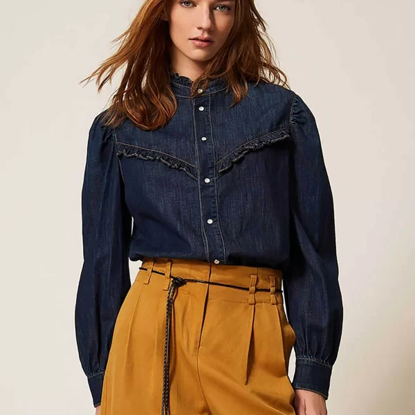 Twinset γυναικείο denim με βολάν - 261TP2672 Μπλε Σκούρο