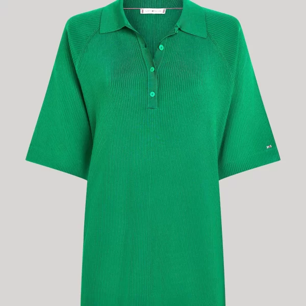 Tommy Hilfiger γυναικείο oversized πλεκτό με πόλο γιακά και κοντό μανίκι - WW0WW41468 Πράσινο Tropical