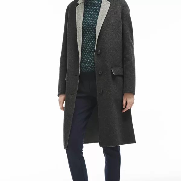 Lacoste γυναικείο παλτό μονόχρωμο με τσέπες και άνοιγμα πίσω - BF9608 Ανθρακί