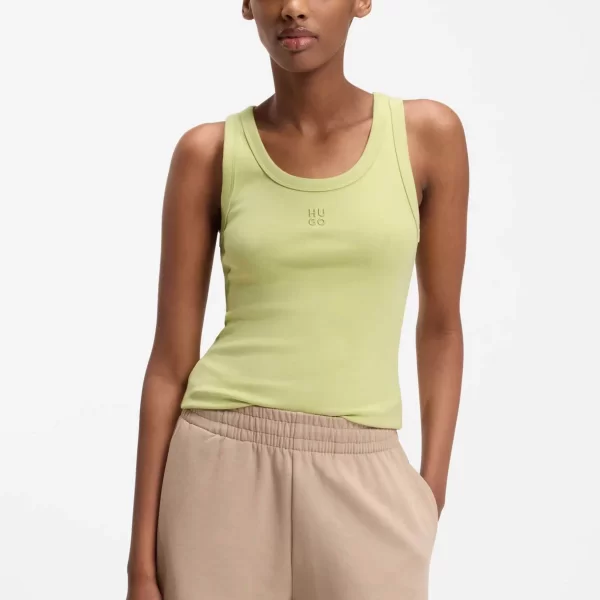 Hugo Boss γυναικείο αμάνικο τοπ μονόχρωμο με contrast logo print 