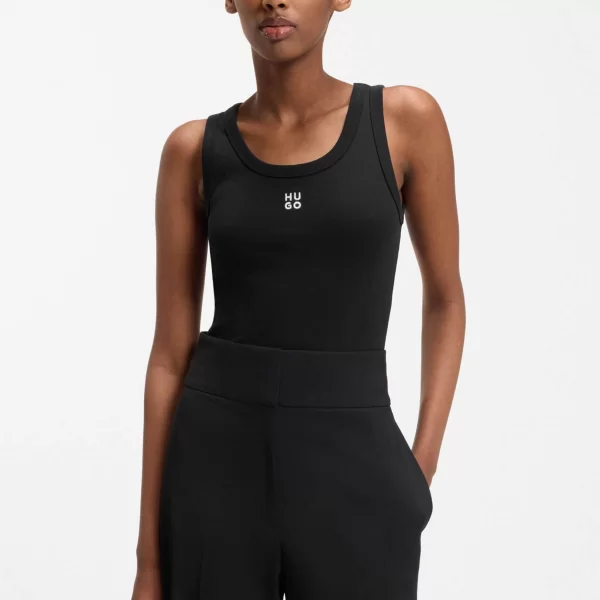 Hugo Boss γυναικείο αμάνικο τοπ μονόχρωμο με contrast logo print 