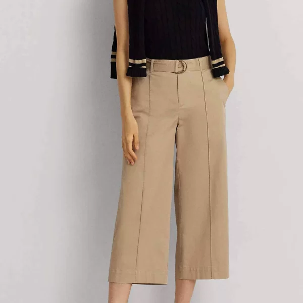 Lauren Ralph Lauren γυναικείο παντελόνι βαμβακερό cropped με ασορτί αποσπώμενη ζώνη - 200876606004 Μπεζ