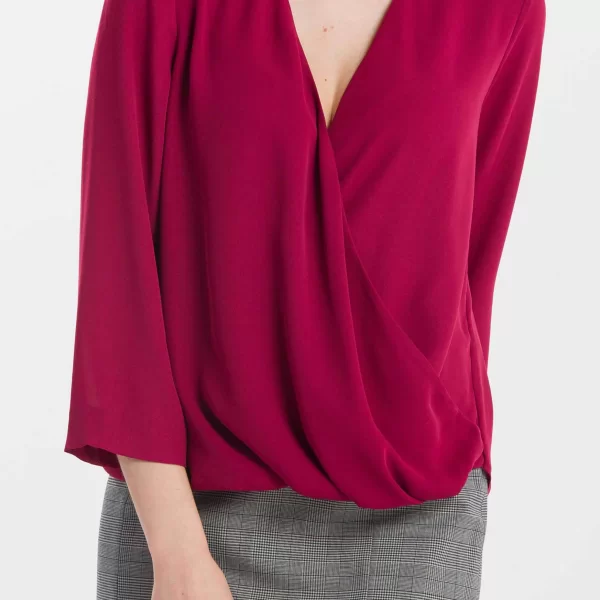 Gant γυναικεία μπλούζα μονόχρωμη με κρουαζέ σχέδιο και πιέτα πίσω - 4301046 Φούξια