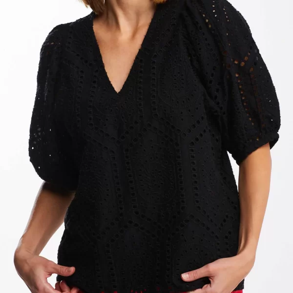 Gant γυναικεία μπλούζα μονόχρωμη με all-over σχέδιο με δαντέλα - 4311182 Μαύρο