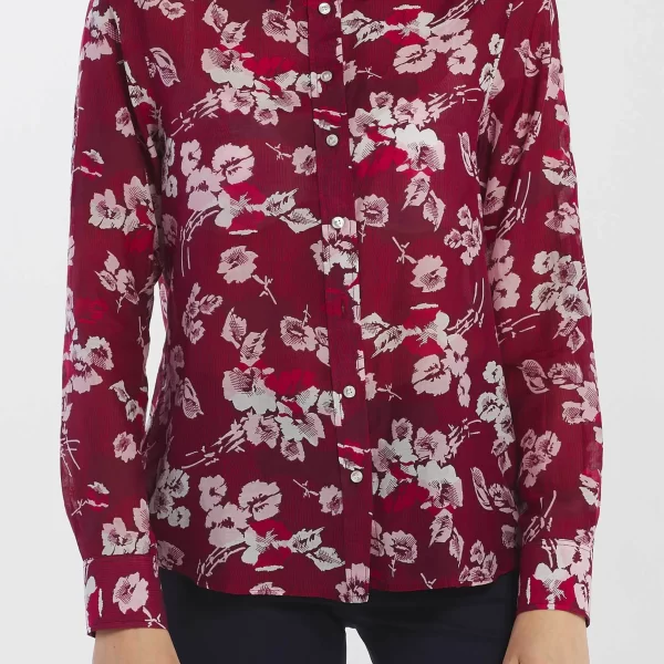 Gant γυναικείο πουκάμισο με all-over floral και ριγέ print - 4320100 Μπορντό