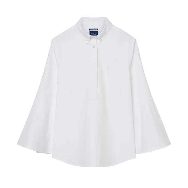 Gant γυναικεία μπλούζα μονόχρωμη με φαρδύ μανίκι και κεντημένο μονόγραμμα - 4321003 Λευκό