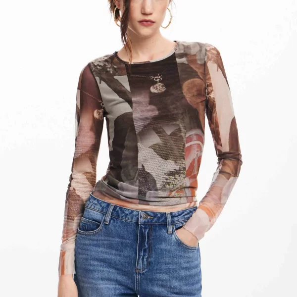 Desigual γυναικεία μπλούζα από τούλι εμπριμέ 