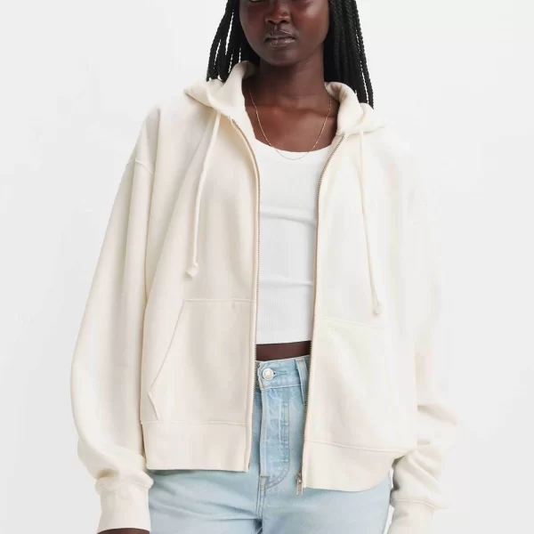 Levi's® γυναικεία ζακέτα φούτερ μονόχρωμη με κουκούλα και τσέπες - A59450015 Εκρού