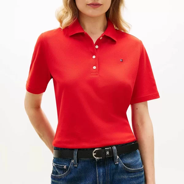 Tommy Hilfiger γυναικεία μπλούζα πόλο πικέ με κεντημένο logo flag Regular Fit - WW0WW43224 Κόκκινο