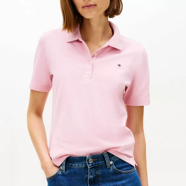 TOMMY HILFIGER Tommy Hilfiger γυναικεία μπλούζα πόλο πικέ με κεντημένο logo flag Regular Fit - WW0WW43224 Ροζ