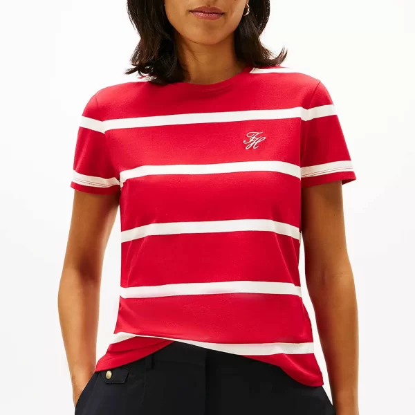 Tommy Hilfiger γυναικείο T-shirt με ριγέ σχέδιο και κεντημένο monogram Regular Fit - WW0WW47809 Κόκκινο
