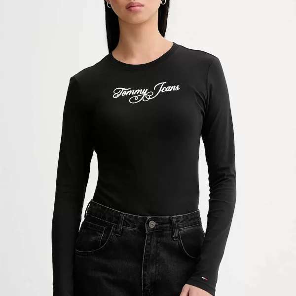Tommy Jeans γυναικεία μακρυμάνικη μπλούζα Slim Fit - DW0DW21844 Μαύρο