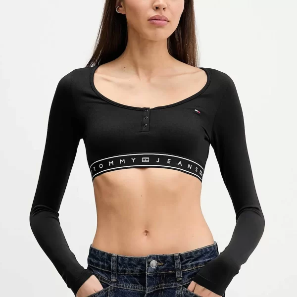 TOMMY JEANS Tommy Jeans γυναικείο τοπ με logo print cropped Slim Fit - DW0DW22538 Μαύρο