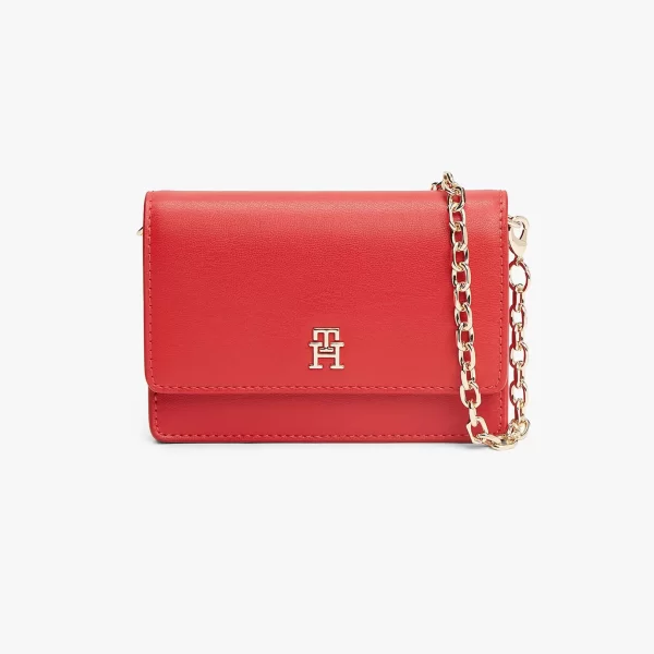Tommy Hilfiger γυναικείο τσαντάκι ώμου με αλυσίδα και μεταλλικό μονόγραμμα - AW0AW18248 Κόκκινο