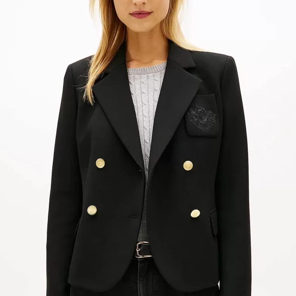 Tommy Hilfiger γυναικείο σακάκι με σταυρωτό κλείσιμο και τσέπη με κεντημένο logo crest Slim Fit - WW0WW48696 Μαύρο