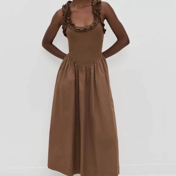 Roame γυναικείο maxi φόρεμα με βολάν 