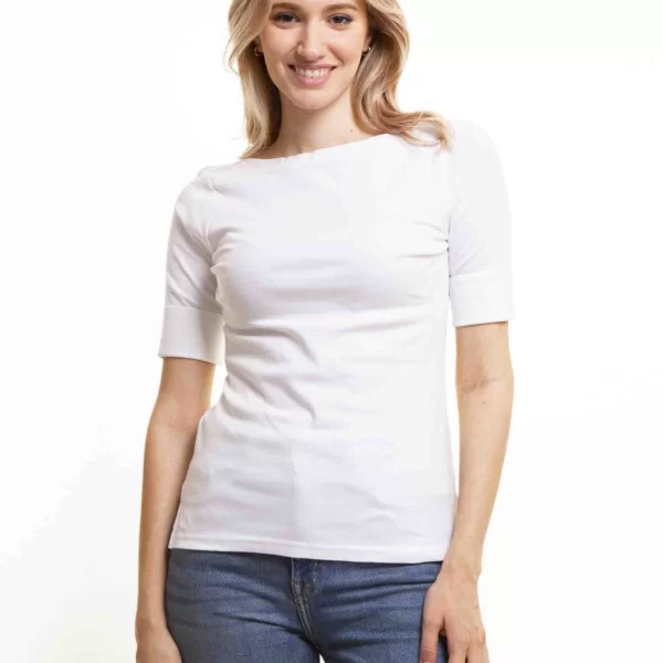 Lauren Ralph Lauren γυναικεία μπλούζα κοντομάνικη μονόχρωμη - 200654963007 Λευκό