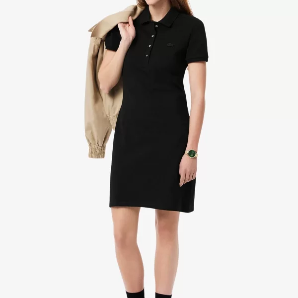 Lacoste γυναικείο mini φόρεμα πόλο πικέ με κεντημένο λογότυπο Slim Fit - EF5473 Μαύρο