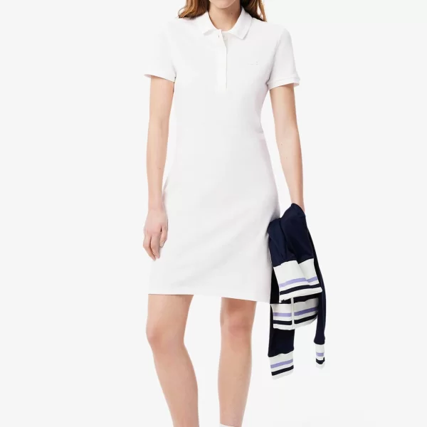 Lacoste Lacoste γυναικείο mini φόρεμα πόλο πικέ με κεντημένο λογότυπο Slim Fit - EF5473 Λευκό