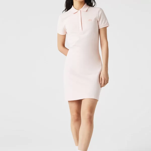 Lacoste γυναικείο mini φόρεμα πόλο πικέ με κεντημένο λογότυπο Slim Fit - EF5473 Ροζ Ανοιχτό