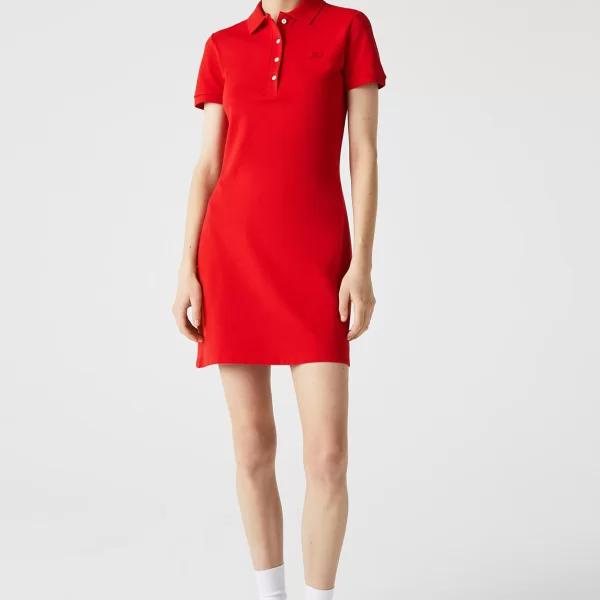Lacoste γυναικείο mini φόρεμα πόλο πικέ με κεντημένο λογότυπο Slim Fit - EF5473 Κόκκινο