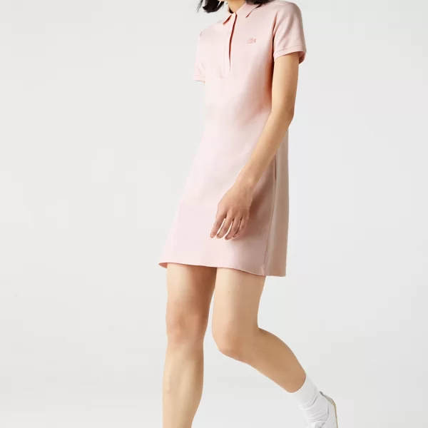 Lacoste γυναικείο mini φόρεμα πόλο πικέ με κεντημένο λογότυπο Slim Fit - EF5473 Nude