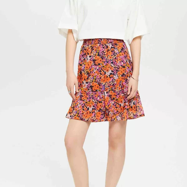 Esprit γυναικεία mini φούστα με floral print και διακοσμητικό βολάν στο τελείωμα - 023EE1D303 Πορτοκαλί