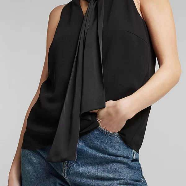 Esprit γυναικεία μπλούζα αμάνικη με σατέν φιόγκο - 110EO1F306 Μαύρο