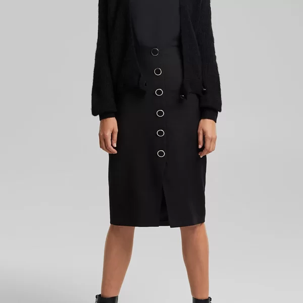 Esprit γυναικεία pencil φούστα με μεταλλικά κουμπιά - 110EO1D314 Μαύρο