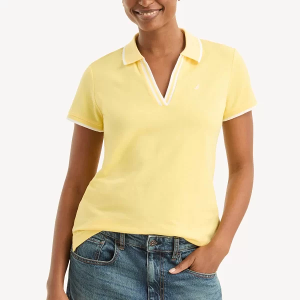 Nautica γυναικεία μπλούζα πόλο πικέ με κεντημένο λογότυπο Classic Fit - 15K133 Κίτρινο
