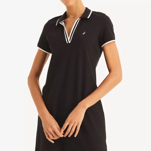 Nautica γυναικείο mini φόρεμα πόλο πικέ με κεντημένο λογότυπο Classic Fit - 25D603 Μαύρο