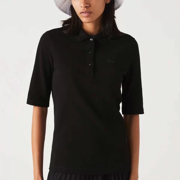 Lacoste γυναικεία μπλούζα πόλο πικέ με 3/4 μανίκι και κεντημένο λογότυπο Slim Fit - PF0503 Μαύρο