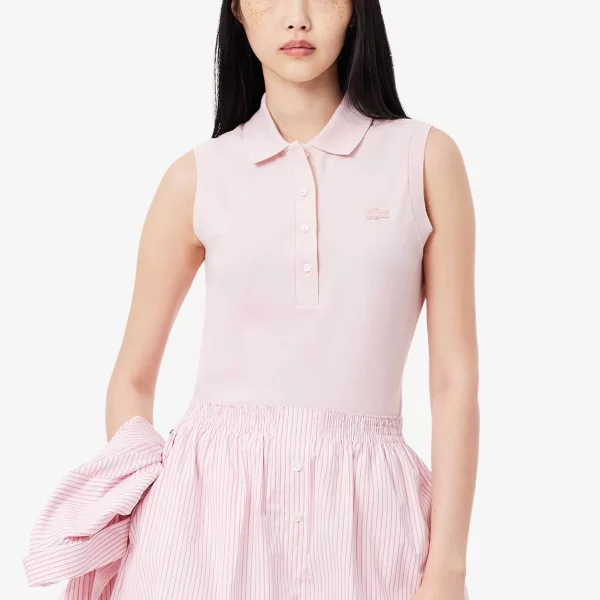 Lacoste γυναικεία μπλούζα πόλο αμάνικη πικέ με κεντημένο λογότυπο Slim Fit - PF5445 Ροζ Ανοιχτό