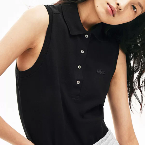 Lacoste γυναικεία μπλούζα πόλο αμάνικη πικέ με κεντημένο λογότυπο Slim Fit - PF5445 Μαύρο