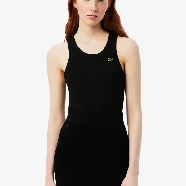 Lacoste Lacoste γυναικεία μπλούζα αμάνικη ribbed με κεντημένο λογότυπο Slim Fit - TF5388 Μαύρο