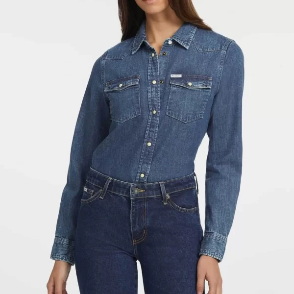 Guess γυναικείο πουκάμισο denim Slim Fit - W4YH35D5EI3 Denim Blue