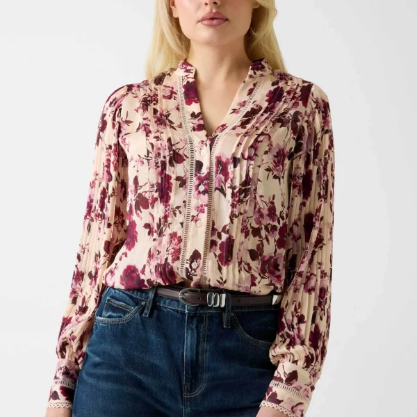 Guess γυναικείο πουκάμισο με floral print - W5RH16WDW82 Ροζ