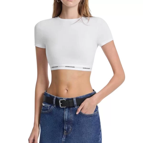Guess Guess γυναικείο τοπ με λογότυπο cropped - W5YZ02KBBU1 Λευκό