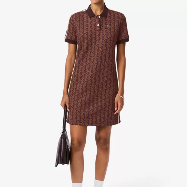 Lacoste γυναικείο mini φόρεμα πόλο με all-over monogram Slim Fit - EF2655-00 Καφέ
