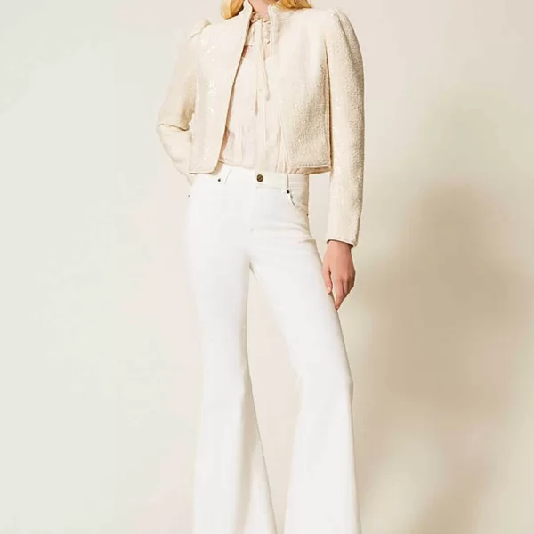 Twinset γυναικείο παντελόνι μονόχρωμο flared - 261TP2680 Λευκό