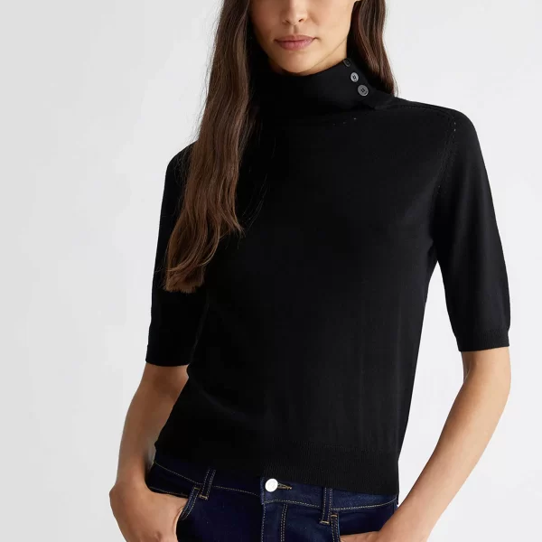 Liu Jo γυναικεία πλεκτή μπλούζα με ψηλή λαιμόκοψη - CF4049MA82O Μαύρο