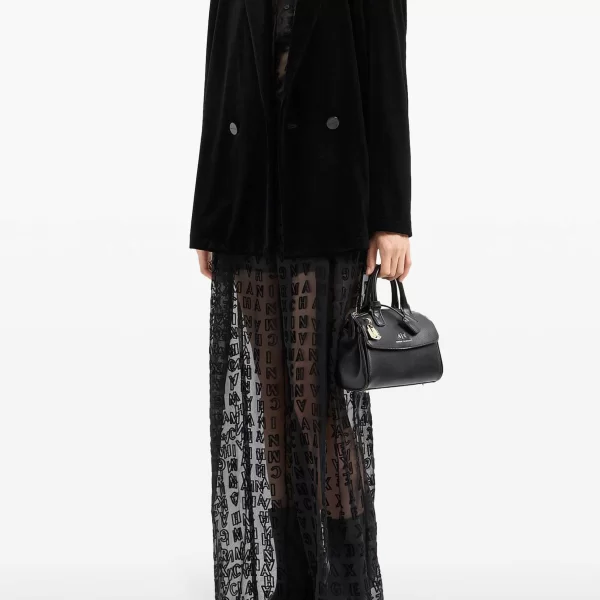 Armani Exchange γυναικεία ημιδιάφανη παντελόνα ψηλόμεση με all-over monogram print - 6DYP52YN1ZZ Μαύρο