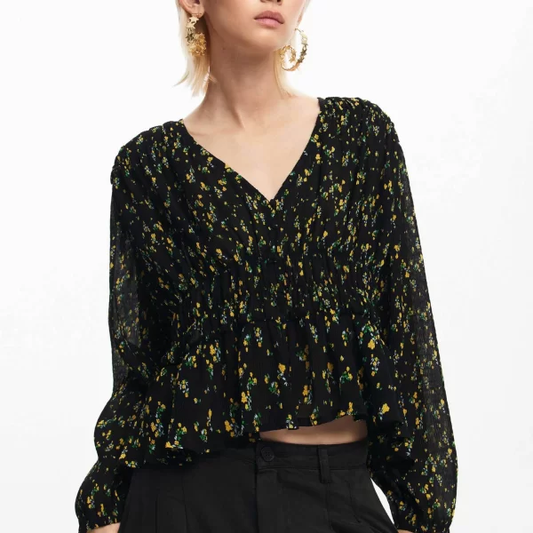 Desigual γυναικεία μπλούζα με all-over floral print Slim Fit - 24WWBW06 Μαύρο