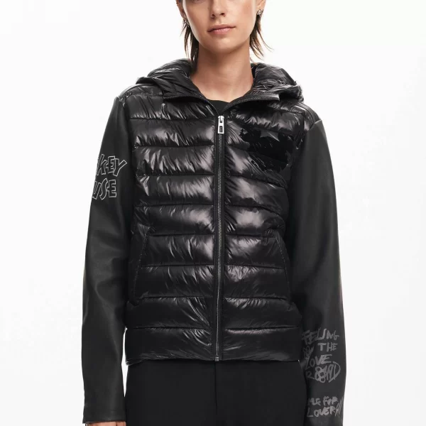 Desigual γυναικείο jacket καπιτονέ με κεντημένο σχέδιο και lettering Regular Fit - 24WWEWBL Μαύρο